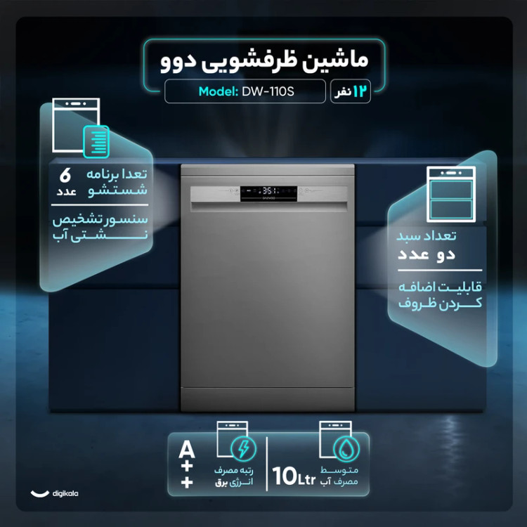 ماشین ظرفشویی توکار 12 نفره دوو مدل DW-110S