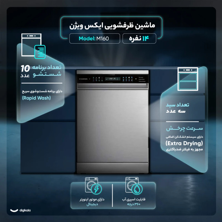 ماشین ظرفشویی ۱۴ نفره ایکس ویژن مدل M160-W/S