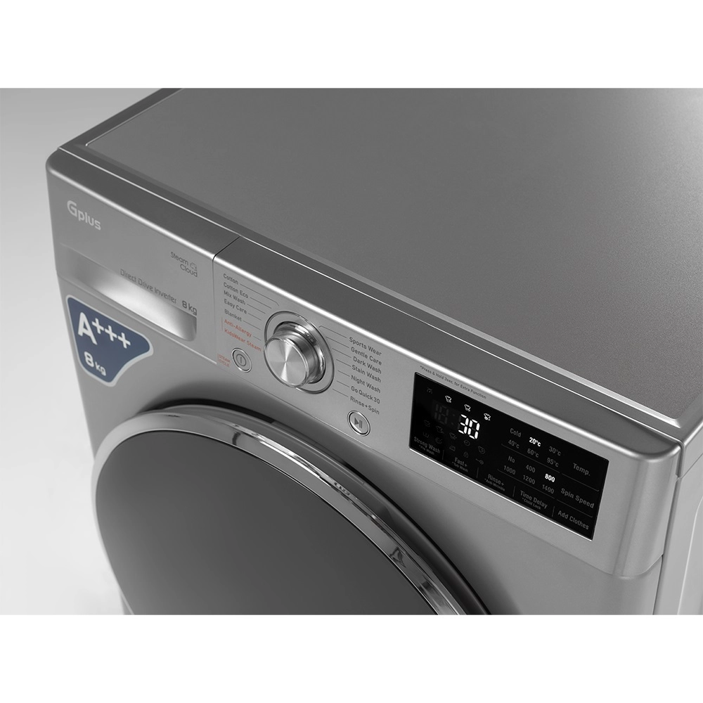 درب بزرگ و شفاف ماشین لباسشویی جی‌پلاس مدل GWM-M880