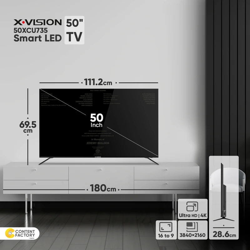 تلویزیون ایکس ویژن XCU735 سایز ۵۰ اینچ Ultra HD 4K LED