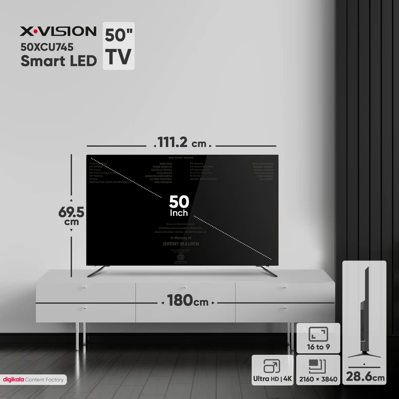 تلویزیون ایکس ویژن XCU745 سایز ۵۰ اینچ Ultra HD 4K LED