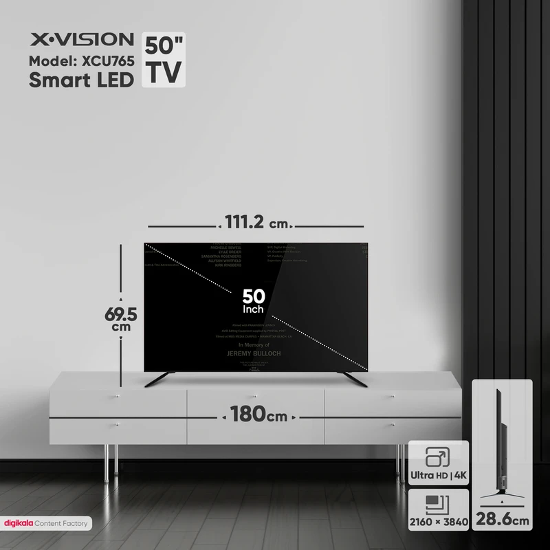 تلویزیون ایکس ویژن XCU765 سایز ۵۰ اینچ Ultra HD 4K LED