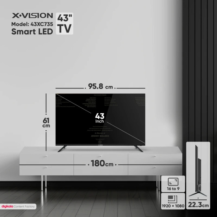 تلویزیون ایکس ویژن مدل XC735 سایز ۴۳ اینچ LED کیفیت Full HD