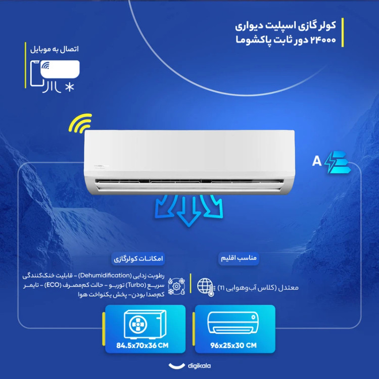 کولر گازی اسپلیت دیواری 24000 دور ثابت پاکشوما مدل MPB_24CHR1