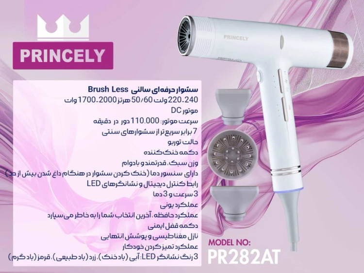 سشوار حرفه ای پرینسلی مدل PR282AT موتور جت