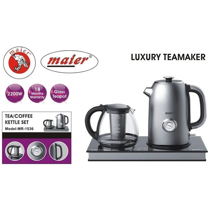 چای ساز مایر مدل MR1536 ظرفیت ۱.۷ لیتر با کتری استیل ضد زنگ