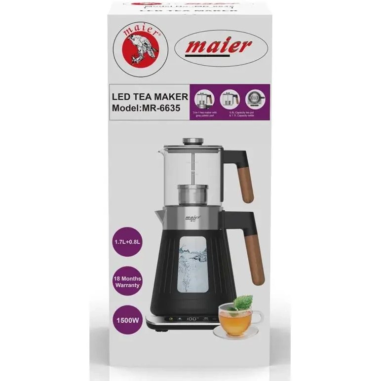 چای ساز مایر مدل MR6635 ظرفیت ۱.۷ لیتر با کتری شیشهای