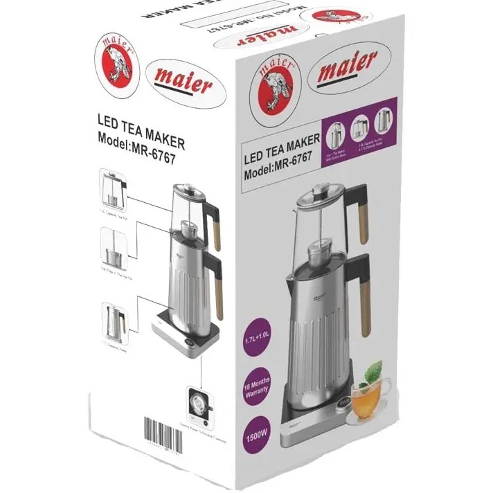 چای ساز مایر مدل MR-6767 ظرفیت ۱.۷ لیتر با کتری استیل ضد زنگ