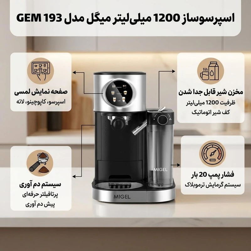 اسپرسوساز 1200 میلیلیتری میگل مدل GEM 193