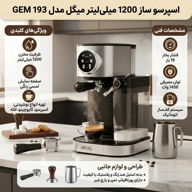 اسپرسوساز 1200 میلیلیتری میگل مدل GEM 193
