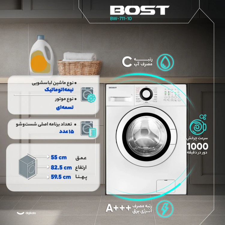 ماشین لباسشویی 7 کیلوگرم اتوماتیک بست مدل BW-711-10