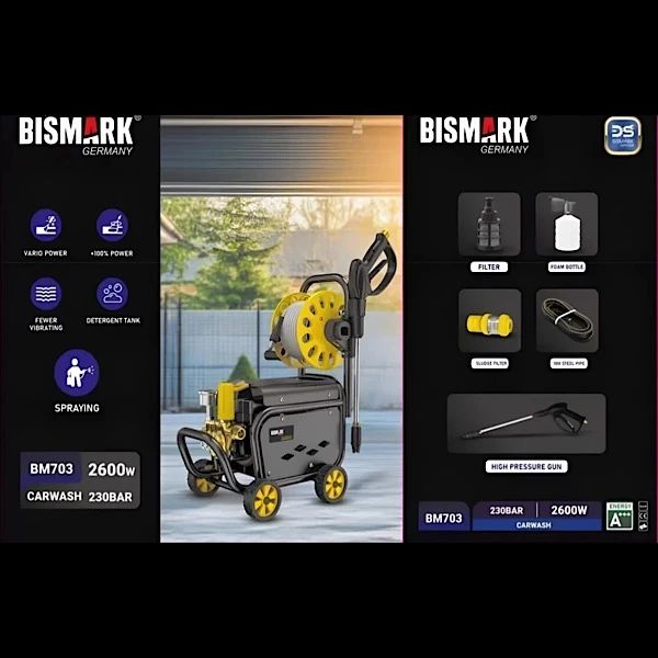 کارواش برقی 230 بار 2600 وات بیسمارک مدل BM703
