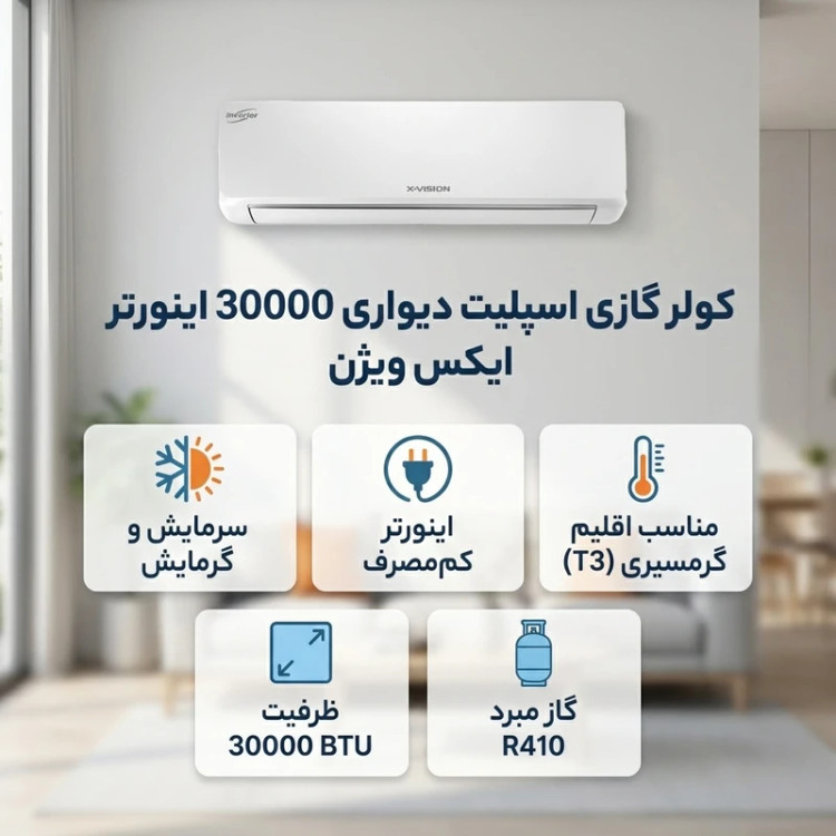 کولر گازی اسپلیت دیواری 30000 اینورتر ایکس ویژن مدل XAC-30CHSA/HULT3